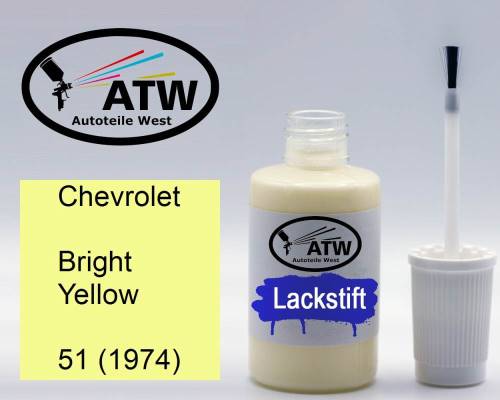 Chevrolet, Bright Yellow, 51 (1974): 20ml Lackstift, von ATW Autoteile West.